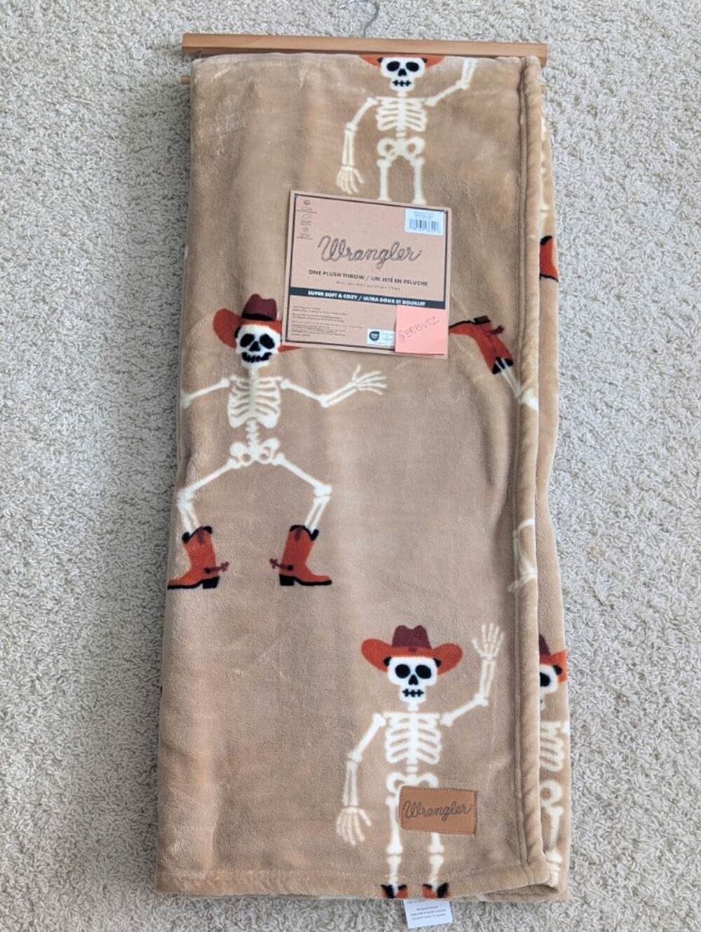 Wrangler Cowboy Skeleton Cozy Oversized Plush Halloween Throw Blanket 💀